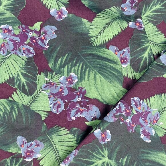 GSTQ Jacket Mens Medium Burgundy Green Floral Bomber Varsity Lightweight Zip Up - Picture 6 of 15